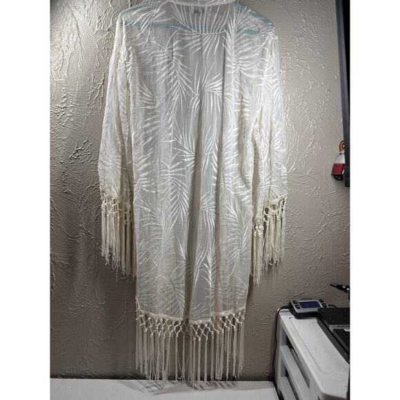 Show Me Your Mumu Metzler Kimono Boho Cream Fringe Satin Lightweight Large‎ - Picture 5 of 5